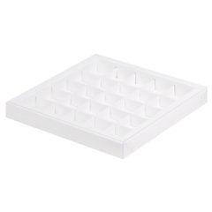 Коробка на 25 конфет с пластиковой крышкой Белая 24,5х24,5х3 см 50620