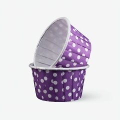 Капсула бумажная с подворотом Фиолетовая в белый горошек D50 H40 10 шт 850032