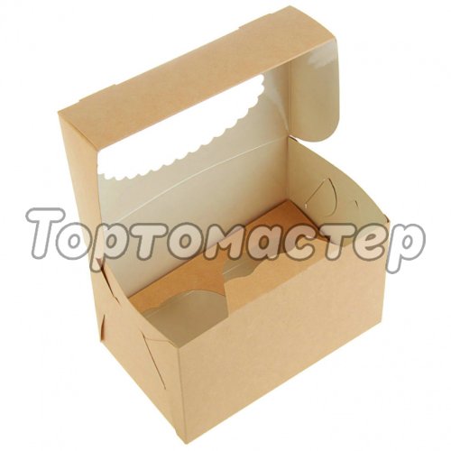 Коробка на 2 капкейка с окошком Белая/Крафт