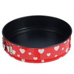 Форма металлическая разъёмная с антипригарным покрытием Круг красный в сердечки 26 см 1435851