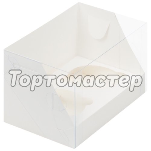 Коробка на 2 капкейка с пластиковой крышкой Белая 16х10х10 см