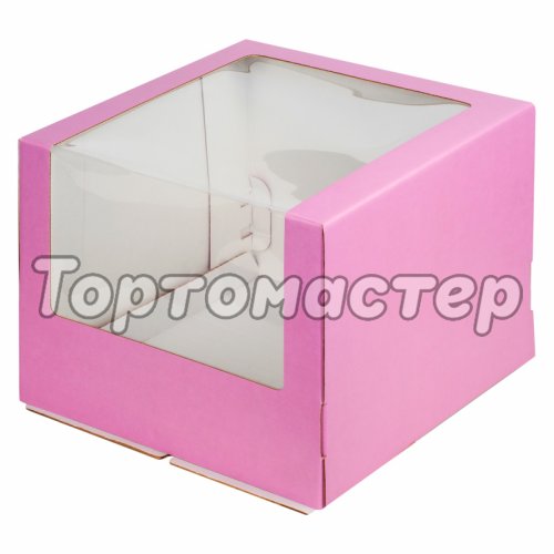 Коробка для торта с окном Розовая 26х26х21 см 020703