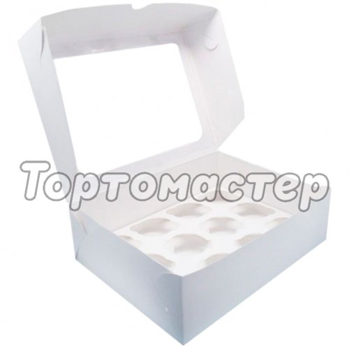 Коробка на 12 капкейков с окном белая 33x25x10 см 00063