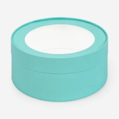 Коробка для сладостей круглая с окном бирюзовая 20х7 см 70436