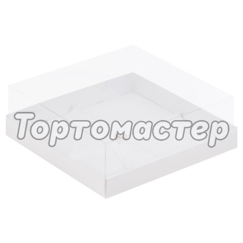 Коробка на 4 пирожных с прозрачной крышкой белая 19х19х8 см 070560