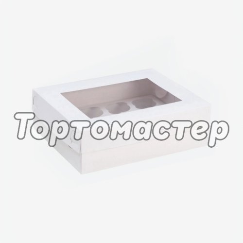 Коробка на 12 капкейков с окном белая 32х25х10 см КУ-117 , 432101