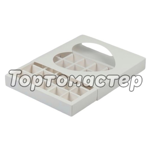 Коробка на 25 конфет с окном белая 22х22х3,3 см ку-178   ку-00178