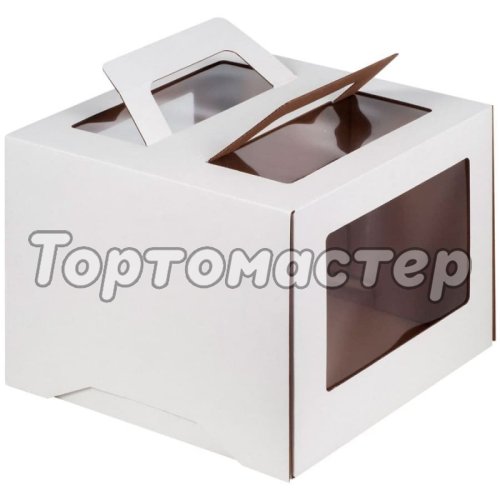 Коробка для Торта с окном и ручками Белая 22х22х15 см