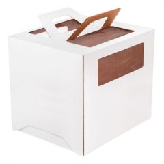 Коробка для торта с окном и ручкой Белая 22х22х24 см