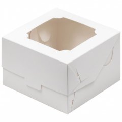 Коробка для бенто-торта с окном Белая 16х16х8 см