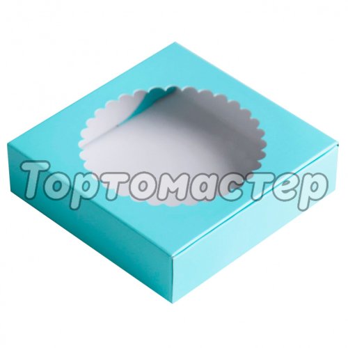 Коробка для печенья/конфет с окном Голубая 11,5х11,5х3 см