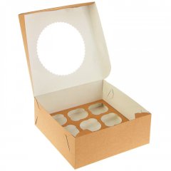 Коробка на 9 капкейков с окошком Белая/Крафт