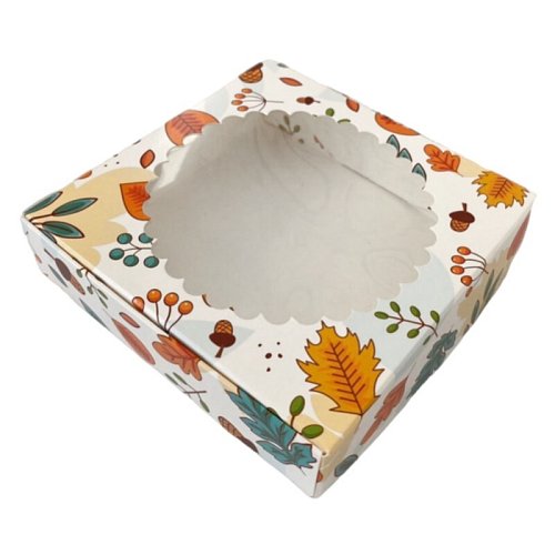 Коробка для сладостей с окном "Осень" 11,5х11,5х3 см 5 шт КУ-00708