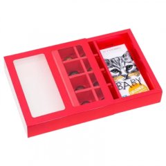 Коробка на 8 конфет и плитку шоколада с окошком Красный