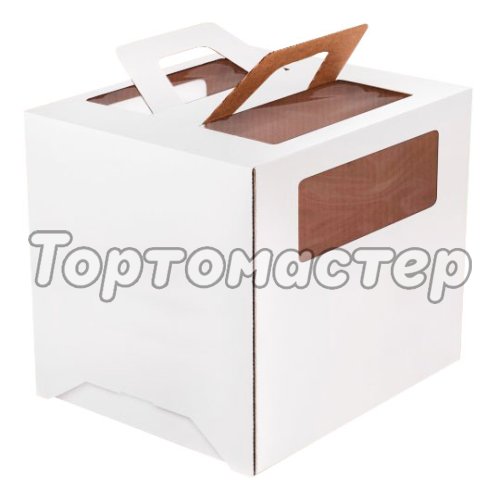 Коробка для торта с окном и ручкой Белая 22х22х24 см