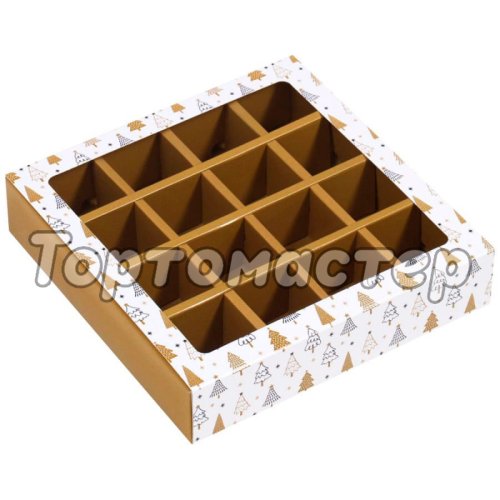 Коробка на 16 конфет с окошком Ёлочки 17,7х17,7х3,8 см 7119768