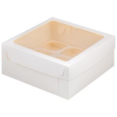 Коробка на 4 капкейка с окошком Белый 16х16х10 см