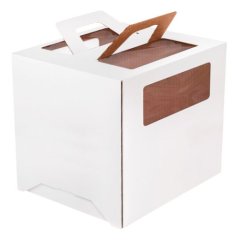 Коробка для торта с окном и ручкой Белая 24х24х24 см