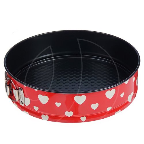 Форма металлическая разъёмная с антипригарным покрытием Круг красный в сердечки 26 см 1435851