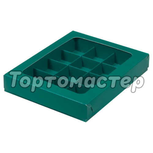 Коробка на 12 конфет с окном матовая зелёная 050250 ф