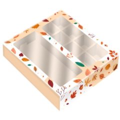 Коробка на 8 конфет и шоколадную плитку с окном "Листопад" 17,7х17,85х3,85 см 5 шт 
