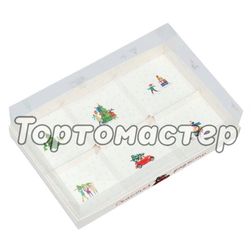 Коробка для сладостей с прозрачной крышкой Зимние рисунки 27х17,8х6,5 см 5 шт