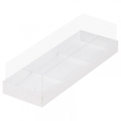 Коробка на 3 пирожных с прозрачной крышкой белая 26x8,5x6 см 50 шт 070520