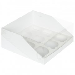 Коробка на 9 капкейков с пластиковой крышкой Белая