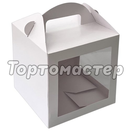 Коробка с ручкой и окном белая 18х18х18 см КУ-395   КУ-00395