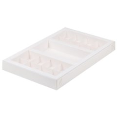 Коробка на 16 конфет и плитку шоколада с пластиковой крышкой Белая 30х19,5х3 см