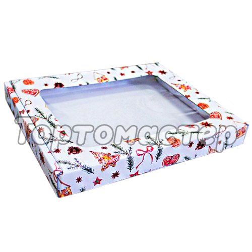 Коробка для пряников/печенья с окошком Новогодняя 26х21х3 см УПП-13-со-НГ