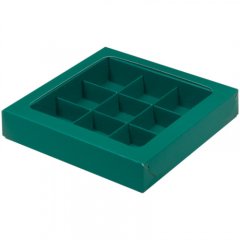 Коробка на 9 конфет с окошком Зелёная матовая 050180 ф
