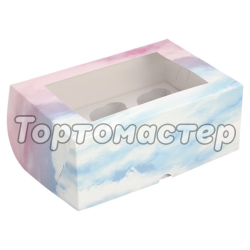 Коробка на 6 капкейков с окном "Небо" 25х17х10 см КУ-409