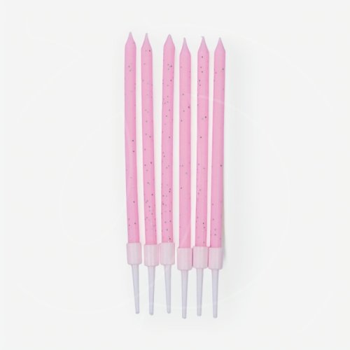 Свечи декоративные "Розовые с блёстками" 10 см 6 шт 10603405