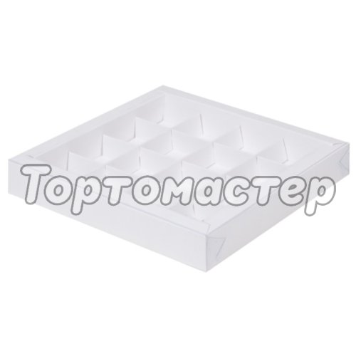 Коробка на 16 конфет с пластиковой крышкой Белая 20х20х3 см