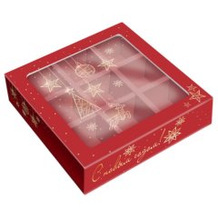Коробка на 9 конфет с окошком Золотая гирлянда 13,8х13,8х3,8 см