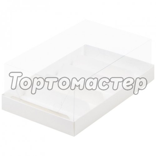Коробка на 5 эклеров и эскимо с прозрачной крышкой Белая 22х13,5х7 см