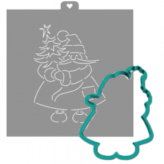 Вырубка пластиковая и трафарет LUBIMOVA Дед мороз с новогодней елкой LC-00006444