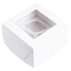 Коробка на 4 капкейка с окном Белая 16х16х10 см ForG MUF 4 PRO I W W