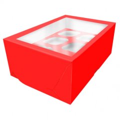 Коробка на 6 капкейков с окошком Красная 25х17х10 см