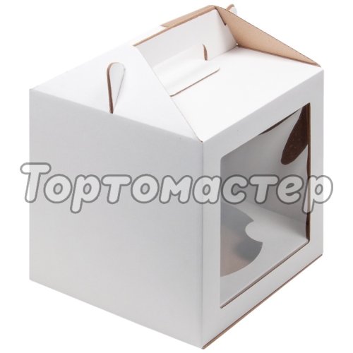 Коробка для торта/кулича с окошком и ложементом Белый 20х20х20 см 020830+020836