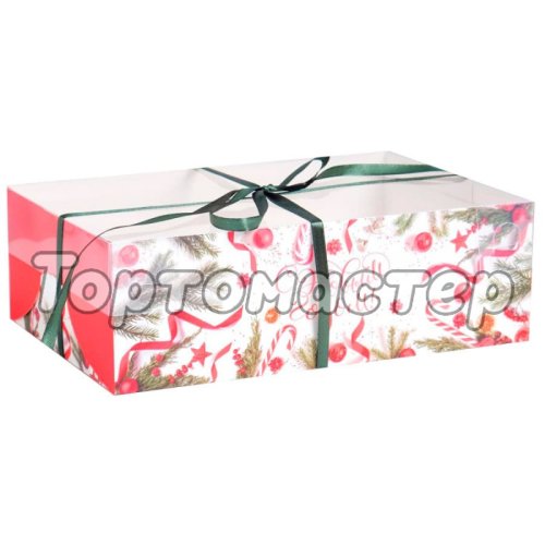 Коробка на 6 капкейков с пластиковой крышкой "Новогодняя" 23х16х7,5 см 5080537