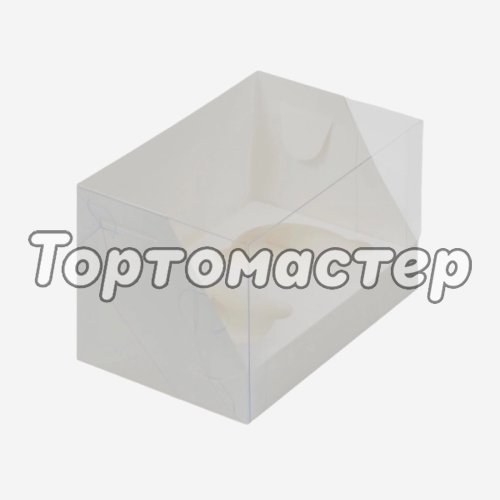 Коробка на 2 капкейка с прозрачной крышкой белая 16х10х10 см 040150