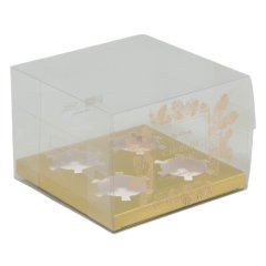 Коробка на 4 капкейка с прозрачной крышкой Золотой Новый Год 16х16х11,5 см 5 шт
