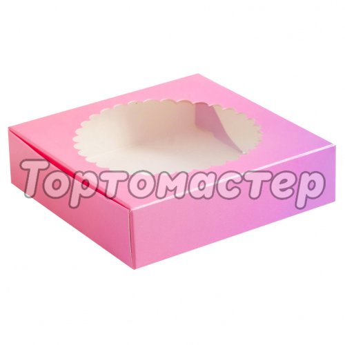 Коробка для печенья/конфет с окном Розово-сиреневая 11,5х11,5х3 см КУ-200, 4781249