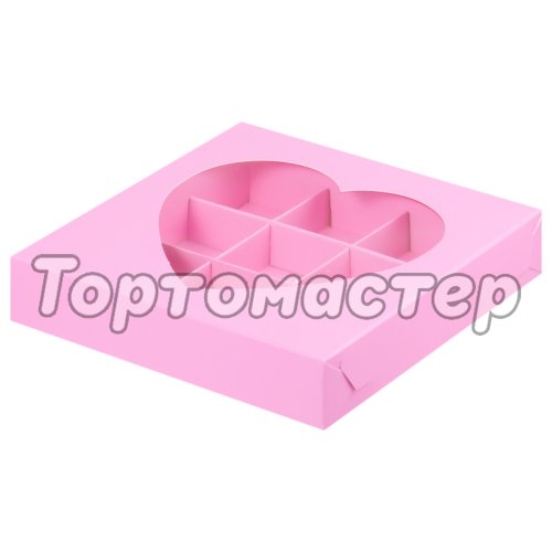 Коробка на 9 конфет с окошком "Сердце" Розовая 050032 ф 