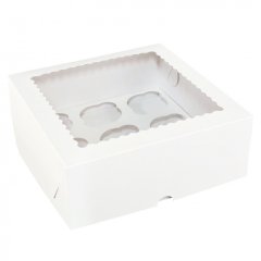 Коробка на 9 капкейков с фигурным окном белая 