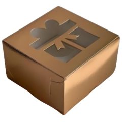 Коробка на 4 капкейка с окном золото 16х16х10 см 040953