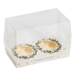 Коробка на 2 капкейка с прозрачной крышкой Зимний венок 8х16х11,5 см