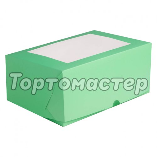 Коробка на 6 капкейков с окошком Зелёная 25х17х10 см 5 шт КУ-286
